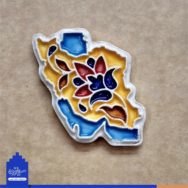 نگاره سـرامیکی (پیکسل) آهنربایی - طرح «نقشه ایـران» با تـزیین خَتایی