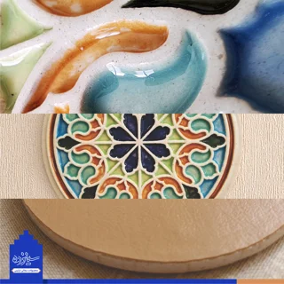 سفال برجسته لعابدار دیوارکوب، طرح «پنجره اسلیمی بری»