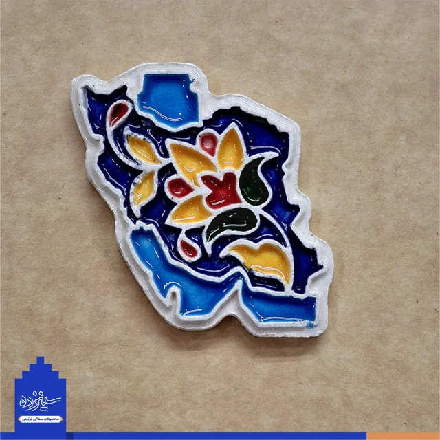 نگاره سـرامیکی (پیکسل) آهنربایی - طرح «نقشه ایـران» با تـزیین خَتایی