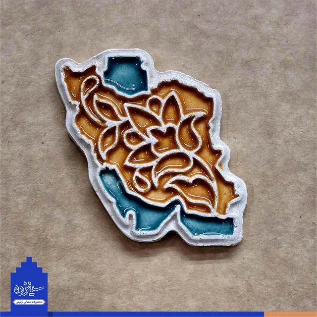 نگاره سـرامیکی (پیکسل) آهنربایی - طرح «نقشه ایـران» با تـزیین خَتایی